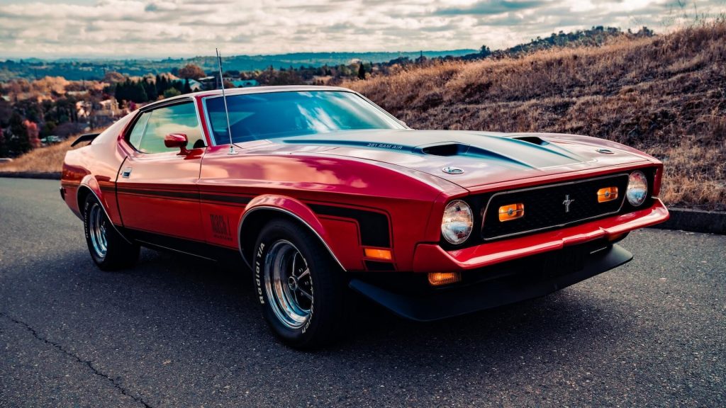 A vintage Ford Mustang, capturing the classic design and timeless appeal of this legendary automobile.